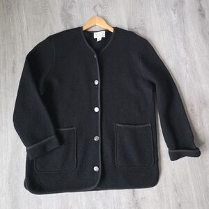 Tally Ho Cardigan 100 %Wool Sweater Black Womens Size XL Vintage